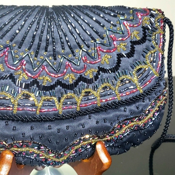 Vintage Art Deco Very So Cute Beaded Black Crossbody Mini Purse. Evening Bags. - Picture 6 of 12